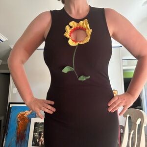 Fashion Brand Company Black Dress with Yellow Floral Cutout
